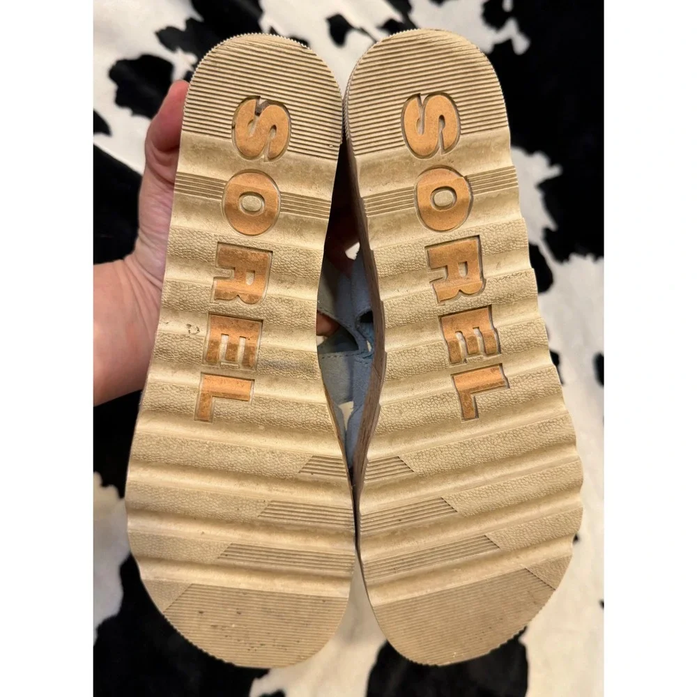 Sorel Joanie III Lace Wedge Sandals Sage Suede Platform NL4626-461 Womens 9
